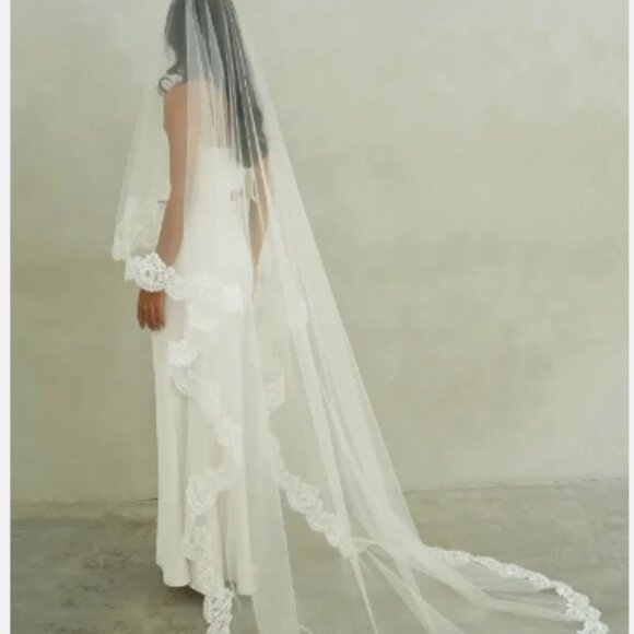 Wedding veil veil double Layer blusher with lace edge bride